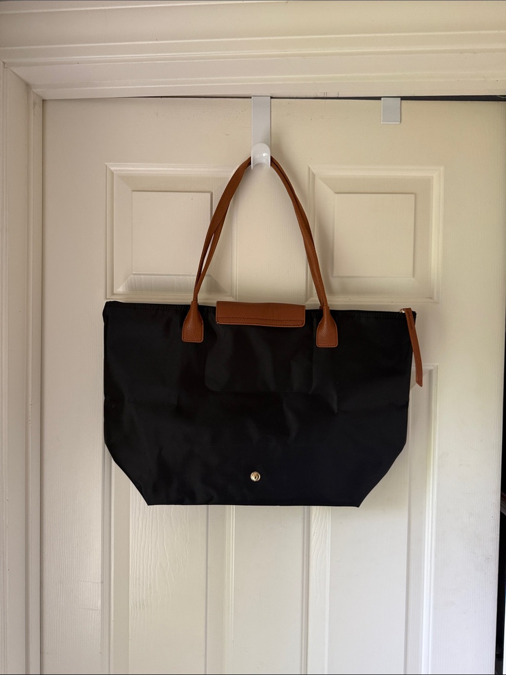 FAKE LONGCHAMP LIKE NYLON TOTE WITH FABRIC HANDLES/ EXPANDED BOTTOM - Picture 3 of 6